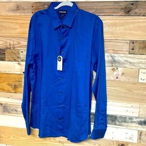 Express 1MX size XXL Extra Slim blue button down dress shirt easy care quick dry